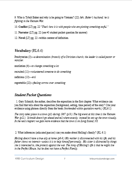 6-8 The Wednesday Wars Curriculum Guide