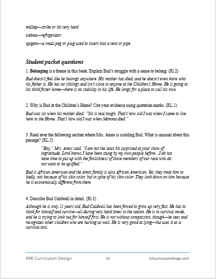 Bud, Not Buddy Curriculum Guide