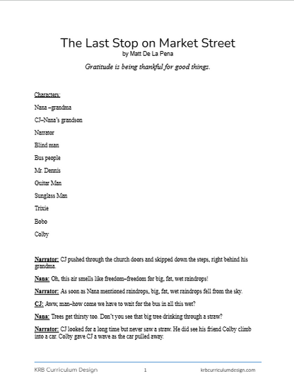 Last Stop on Market Street Reader's Theater (GRATITUDE)