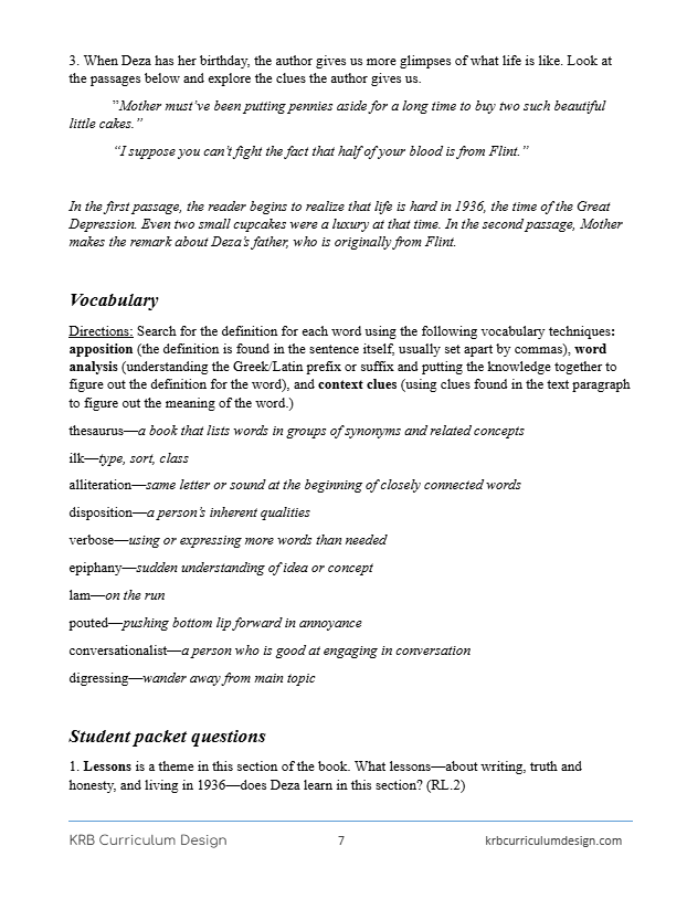 The Mighty Miss Malone Curriculum Guide