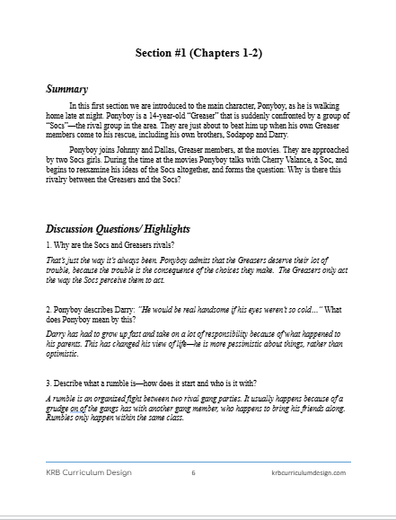 6-8 The Outsiders Curriculum Guide