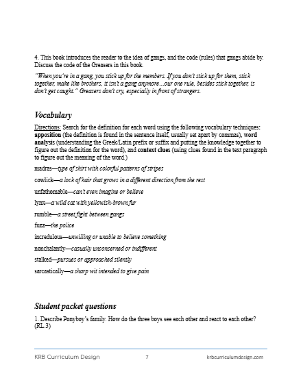 6-8 The Outsiders Curriculum Guide